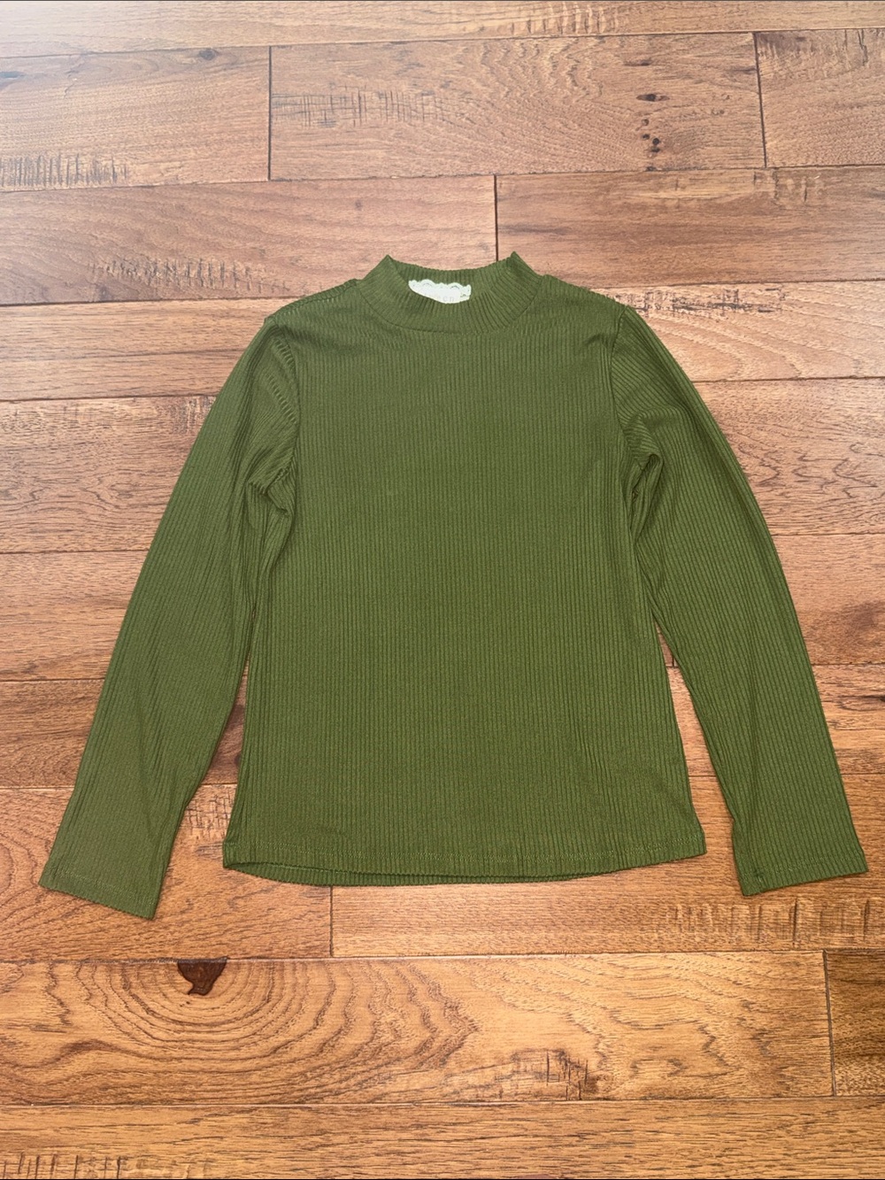 Btween Girls Mock-neck Long-Sleeve Ribbed Olive Green Shirt - Size 8
